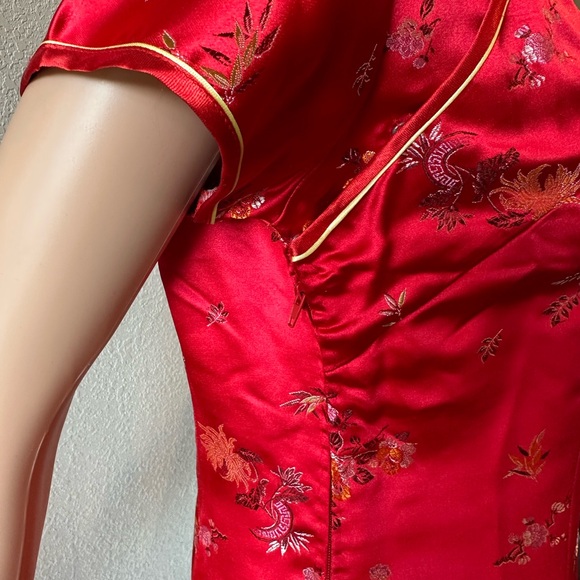 Chinese Silk Red Floral Maxi Dress - Picture 4 of 7